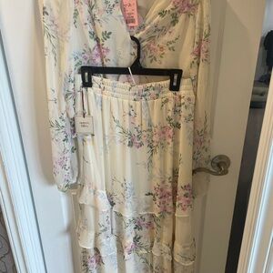 Floral Tiered Cream Maxi Skirt Set